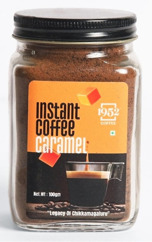 1952 Caramel Instant Coffee Powder | Premium Flavored Coffee | Rich & Creamy Taste | Easy to Brew Hot & Cold | Strong & Aromatic Instant Coffee | Makes 50 Cups 100 G, Jar