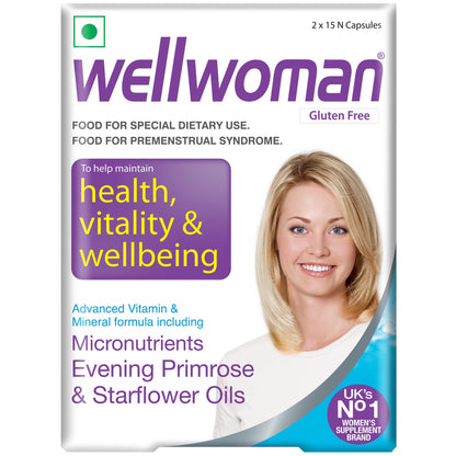 Wellwoman Multivitamin Capsules For Women With Evening Primrose Oil,Magnesium,Vitamin C,B6,Folic Acid To Provide All Round Nutrition,Immunity,Helps Reduce Pms,Pcos Symptoms,30 Veg Capsules,200 grams