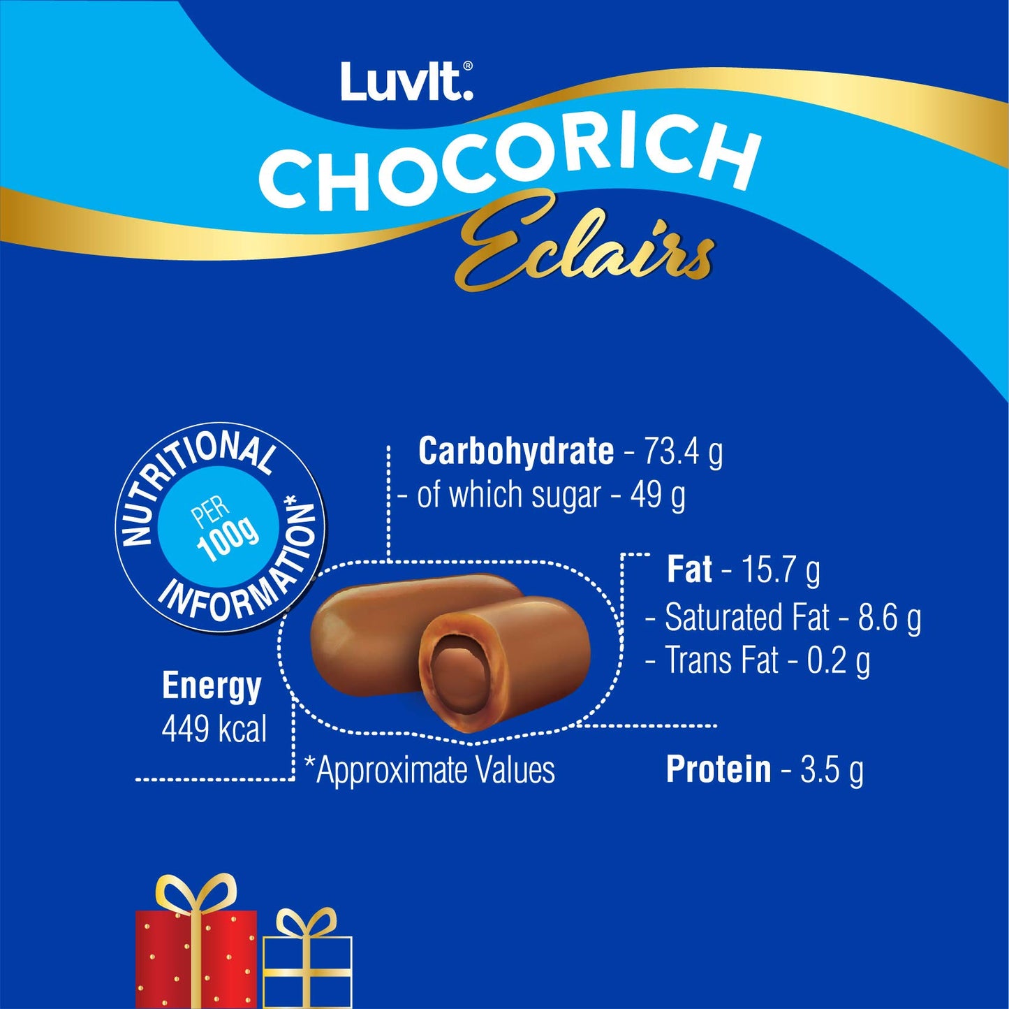 LuvIt Chocorich Assorted Eclairs Birthday Party Gift Chocolate Combo - Hazelnut, Dark Choco, Classic & Chocorich Chocolate Eclairs 1807gm - Pack of 4