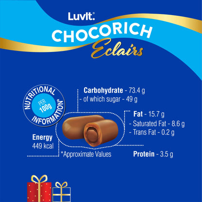 LuvIt Chocorich Assorted Eclairs Birthday Party Gift Chocolate Combo - Hazelnut, Dark Choco, Classic & Chocorich Chocolate Eclairs 1807gm - Pack of 4
