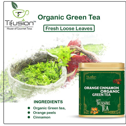 Tifusion Orange Cinnamon Organic Green Tea With Good Ingredient For Cholesterol Blood Pressure Rich in Antioxidant Vitamin C Best As Hot Drink Or Iced Cooler Garden Whole Leaf Darjeeling Tea (100 gm)