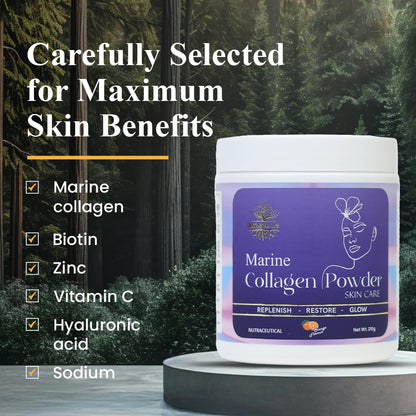 Nutrivana Marine Collagen Powder for Women & Men | Hydrolyzed Collagen Supplements with High Protein for Skin with Vitamin C & Biotin, Collagen Peptides | For Glowing, Youthful Skin | Orange Flavour (210g)