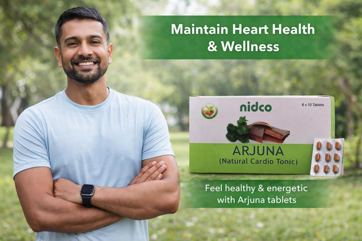 NIDCO Herbal Heritage Arjuna 60 Tablets | Promotes Heart Health | Healthy Metabolism Manages Cholesterol Level | Blood Pressure Support | 500mg/Serving (Pack of 1)