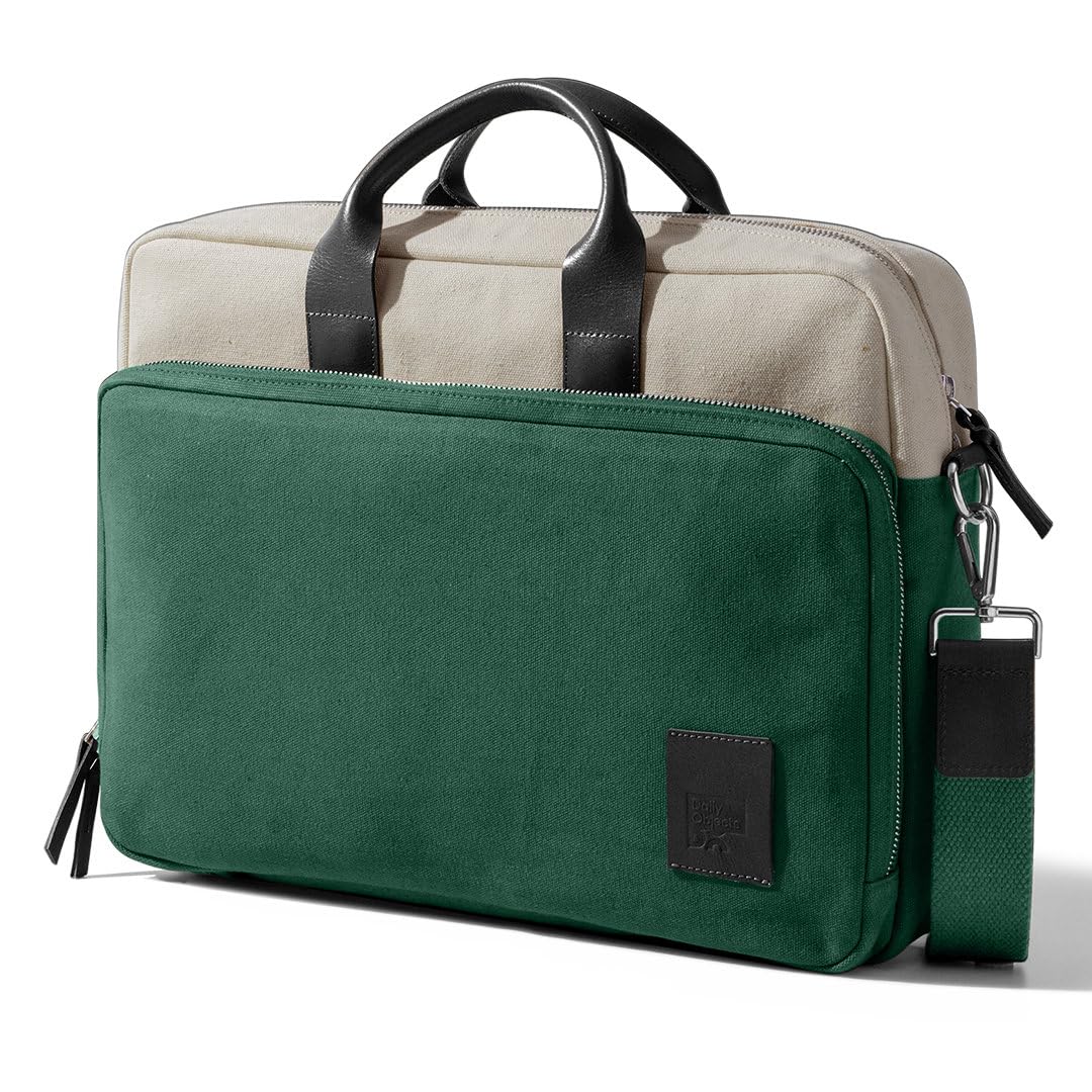 DailyObjects 100% Cotton Canvas Commute Laptop Messenger (11L) Unisex bag | Travel Shoulder Handbag With Trolley Sleeve | Metal Zip Closure, Leather Handles | Padded Laptop Compartment For 14"