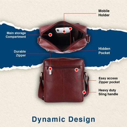 HAMMONDS FLYCATCHER Unisex Genuine Leather Brown Sling Messenger Bag (SB1171BR) (Brown)