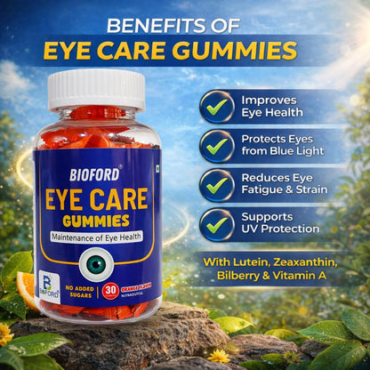 Bioford Eye Defense Gummies with Lutein & Zeaxanthin | Reduces Digital Strain | Orange Flavour 30 Gummies | Eye Vision Support Supplement for Men & Women | Natural 11 Ingredients