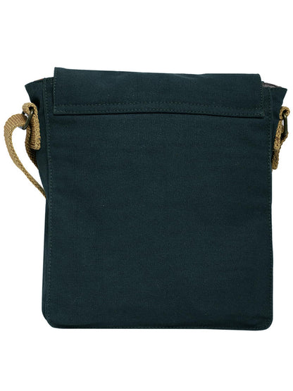 The House of tara Canvas Side Sling Bag For Men & Women | Compact Messenger bag with Leather Strap on flap closure, Adjustable Shoulder Strap & Snap buttons | Casual bag for Office & Travel (Blue)