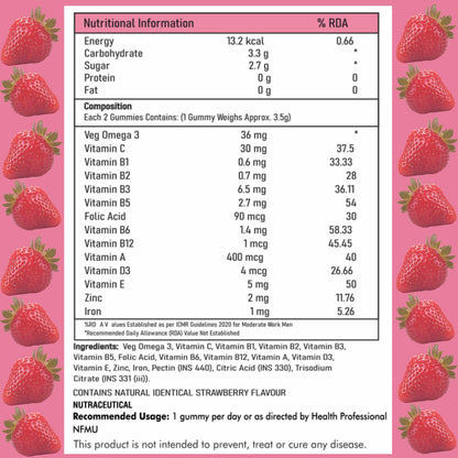 Knoll Healthcare Nutrinol Multivitamin Gummies, Zinc, Veg Omega, Iron & Biotin|Vitamin D3, B6, E & A|Boosts Energy & Stamina, Improves Immunity & Skin Health|Vegan, Gelatin Free, 1 Count, 30 Servings