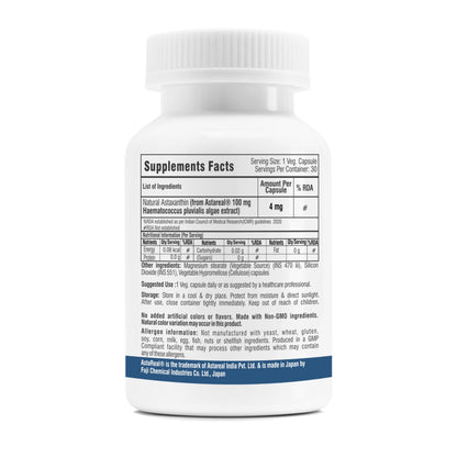 Trexgenics ASTAREAL Natural ASTAXANTHIN 4 mg from Japan (from 100 mg extract) Heart, Skin,Joint, Muscle, Eye, Exercise Support (30 Veg. Capsules) (30 Veg Capsules)