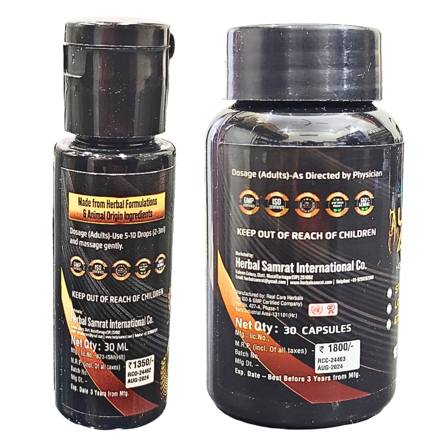 Herbal Samrat Ultra Action Wellness Combo – Herbal Oil 30ml + Stamina Capsules, 30 Count – Men