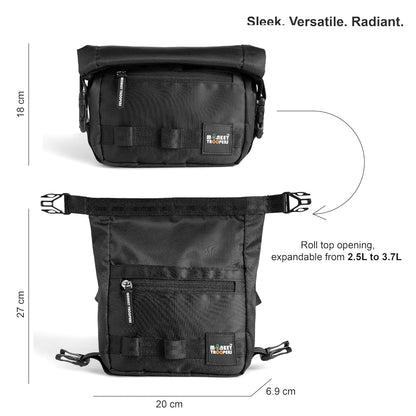 MONKEY TROOPERS Radiant 2.5L Crossbody Sling Bag for Men & Women Roll Top Closure Detachable Mini Pouch Adjustable Strap Organised Compact Storage Lavender Black