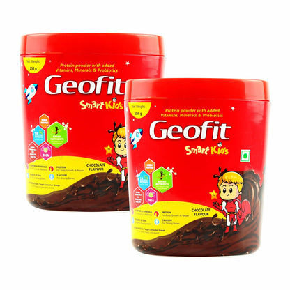 Geofit Smart Kids Protein Powder Chocolate – Pack of 2 (250g Each) | For Children Aged 4–6 Years | 18 Nutrients for Growth & Immunity | With DHA, Probiotics, Antioxidants & Energy Boosting Support