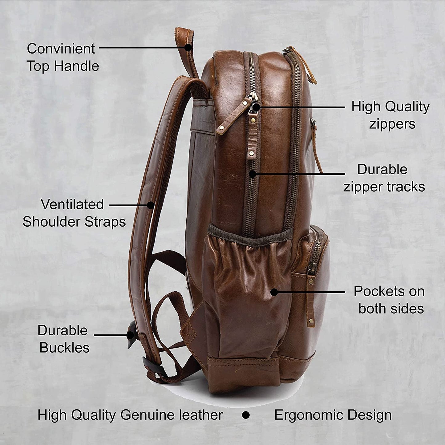 Teakwood Genuine Leather Backpack Laptop Bag For Men and Women(Brown)