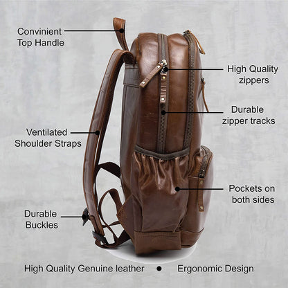 Teakwood Genuine Leather Backpack Laptop Bag For Men and Women(Brown)
