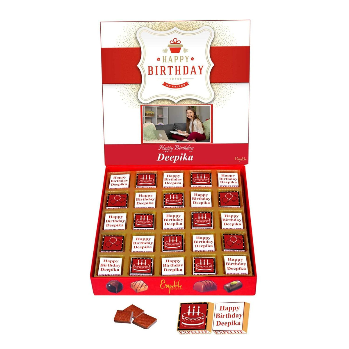 Expelite Personalised Chocolates with Names/Photo - 25 pc Personalized Chocolates for Birthday