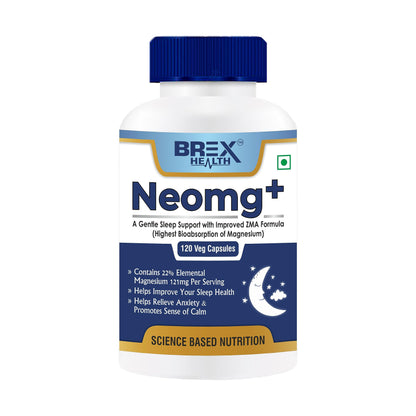 Brexhealth Neomg+ Highest Bioabsorption Of Magnesium Glycinate With Zinc, Valerian Root, Vitamin B6 & D3-120 Veg Capsules, Pack Of 1