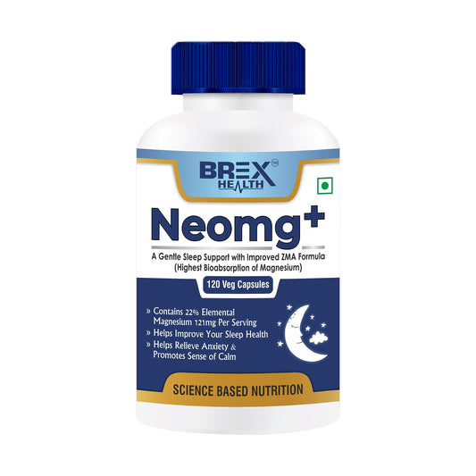 Brexhealth Neomg+ Highest Bioabsorption Of Magnesium Glycinate With Zinc, Valerian Root, Vitamin B6 & D3-120 Veg Capsules, Pack Of 1