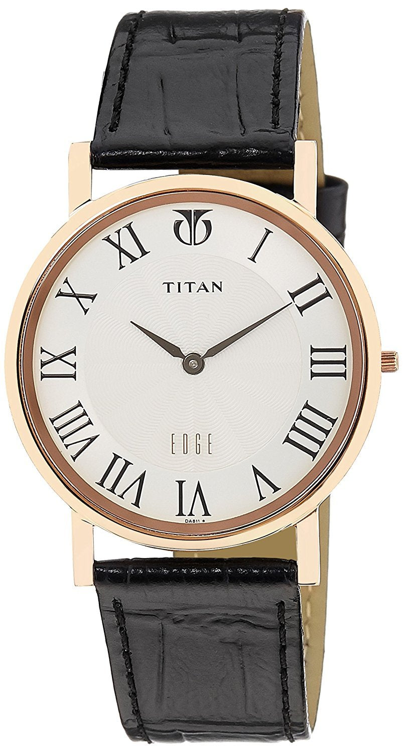 Titan Edge Quartz Analog White Dial Black Leather Strap Watch For Men - NT1595WL