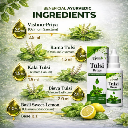 Faran Herbals Tulsi Drops – Ayurvedic Immunity Booster, 5 Tulsi Varieties, Respiratory & Throat Support, Antioxidant Rich, Herbal Wellness Drops, 30 ml