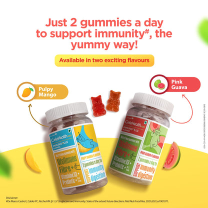 Dr. Reddy's CeleHealth Kidz Immuno Plus Multivitamin Gummies with Wellmune, Vitamin C & Zinc for Kids (4 - 12 Years) | Supports Immunity and Digestion | Pulpy Mango Flavour | 30 Gummies - Pack of 2 | 100% Vegetarian