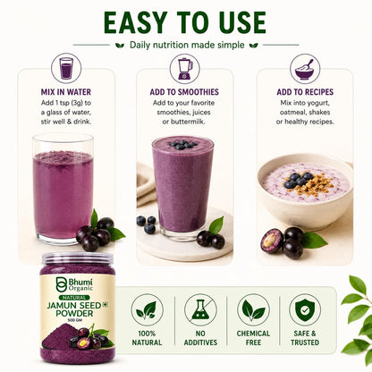 Bhumi Organic Ayurveda Jamun Seed Powder for Diabetes (500 gm) - Herbal Supplement