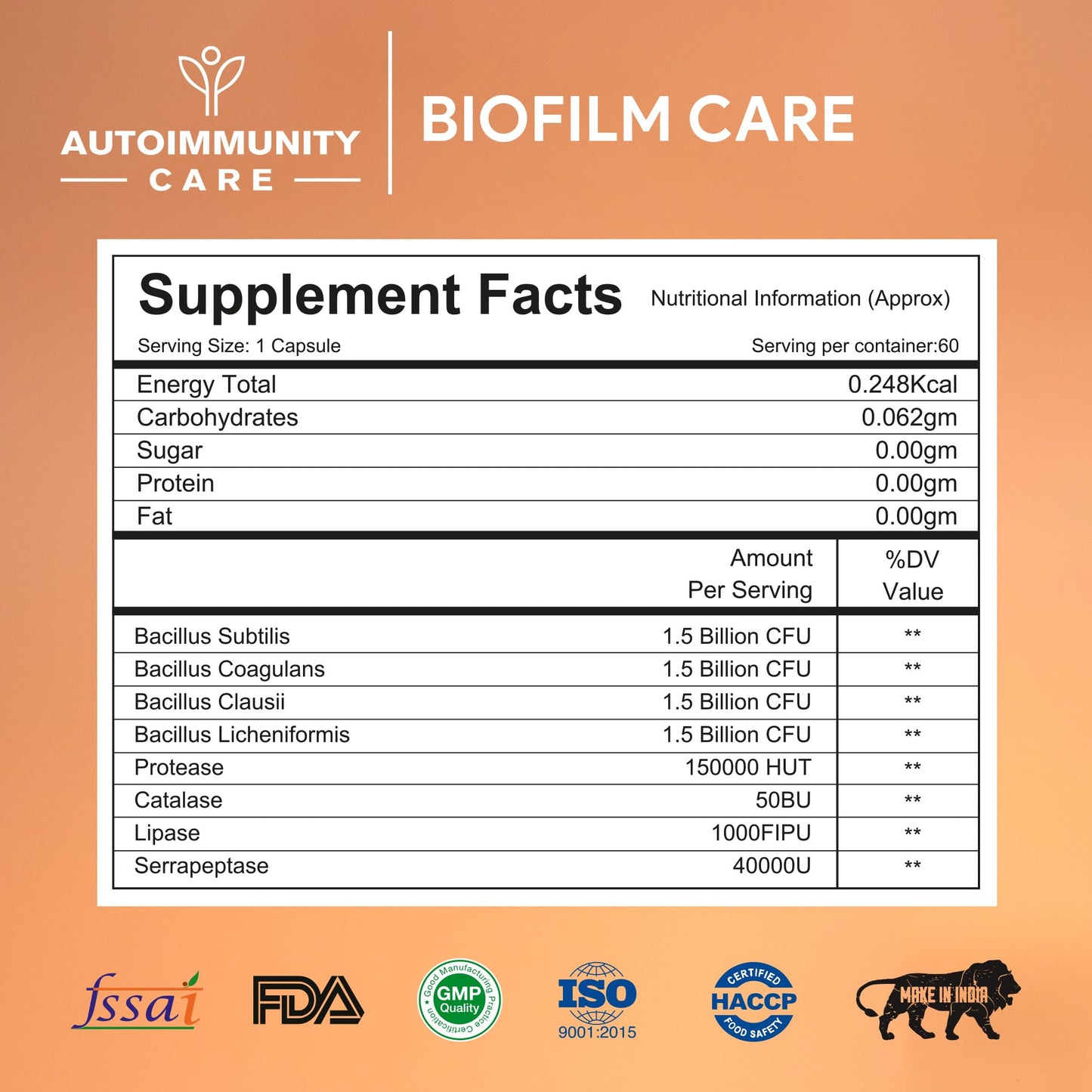Autoimmunity Care Biofilm Care | Probiotics Supplement with Digestive Enzyme | Advanced Biofilm Defense for Gut Health, Digestion & Microbiome Support | Anti-Inflammatory Gut Cleanse for Men & Women | 60 Caps & Doses