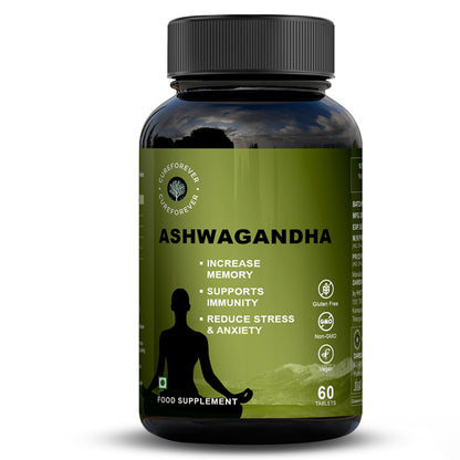 CUREFOREVER Ashwagandha Supplement 1200mg - 60 Tablets for Men & Women, Supports