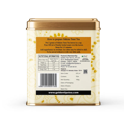 Golden Tips Garden Fresh Loose Leaf Temi Sikkim Black Tea Tin Can (100 Gram, 40 cups)
