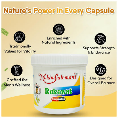 Hakim Suleman's Rukawat Capsules – Natural Herbal Supplement for Energy, Stamina, Boosts Immunity & Overall Wellness - 45 Capsules (Pack of 2)