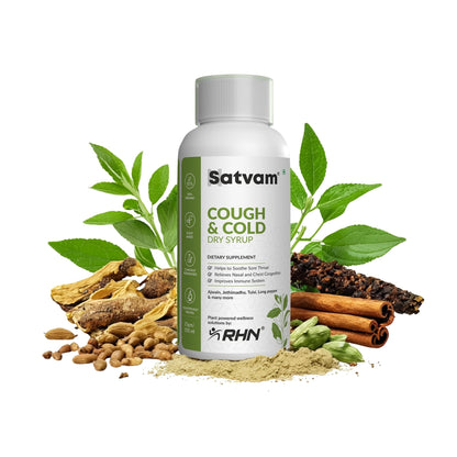 Satvam Cough & Cold Dry Syrup with Ajwain, Vasaka, Curcumin & Tulsi