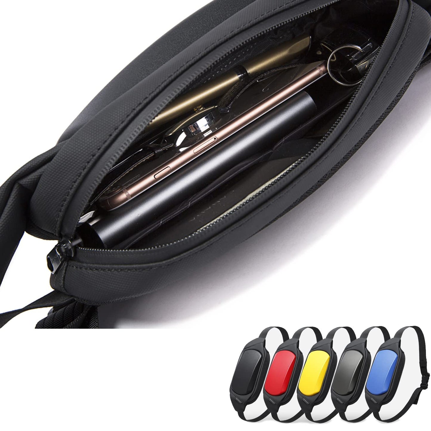 Red Lemon BANGE Water Resistant TPU Unisex Travel Crossbody Sling Bag Chest Pack (Black)