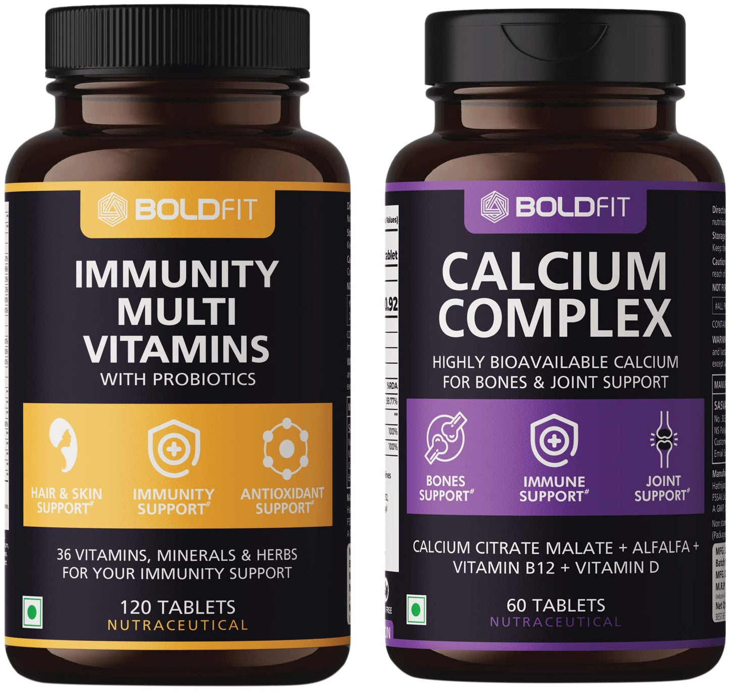 Boldfit Multivitamin For Men & Women (120 Veg Tablets) & Calcium Complex Supplement 1000mg (60 Vegetarian Tablets)
