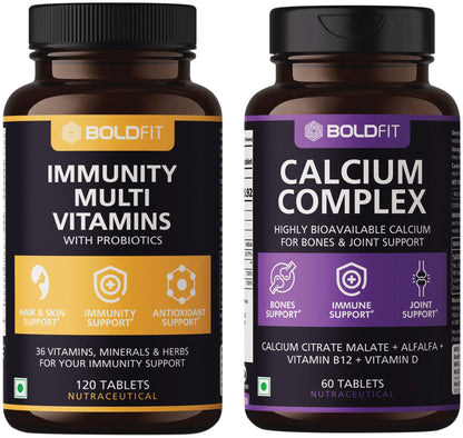 Boldfit Multivitamin For Men & Women (120 Veg Tablets) & Calcium Complex Supplement 1000mg (60 Vegetarian Tablets)
