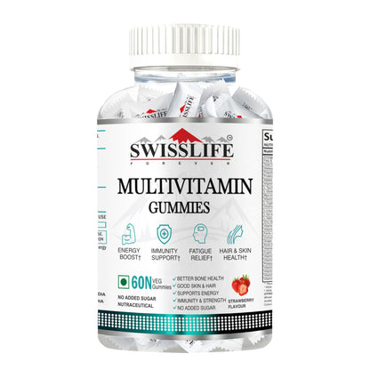 SWISSLIFE FOREVER Multivitamin Gummies | Micronutrients Vitamin C,A,D,E,B6,B9,B12 | Sugar-free | Enhances Immunity and Overall Health | Strawberry Flavour for Men & Women (60 Gummies)