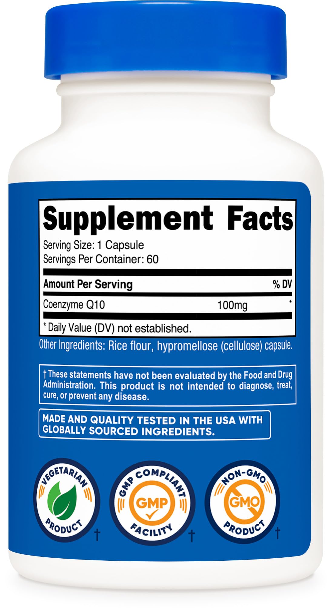 Nutricost CoQ10 60 serving 100 mg per serving 60 Capsules