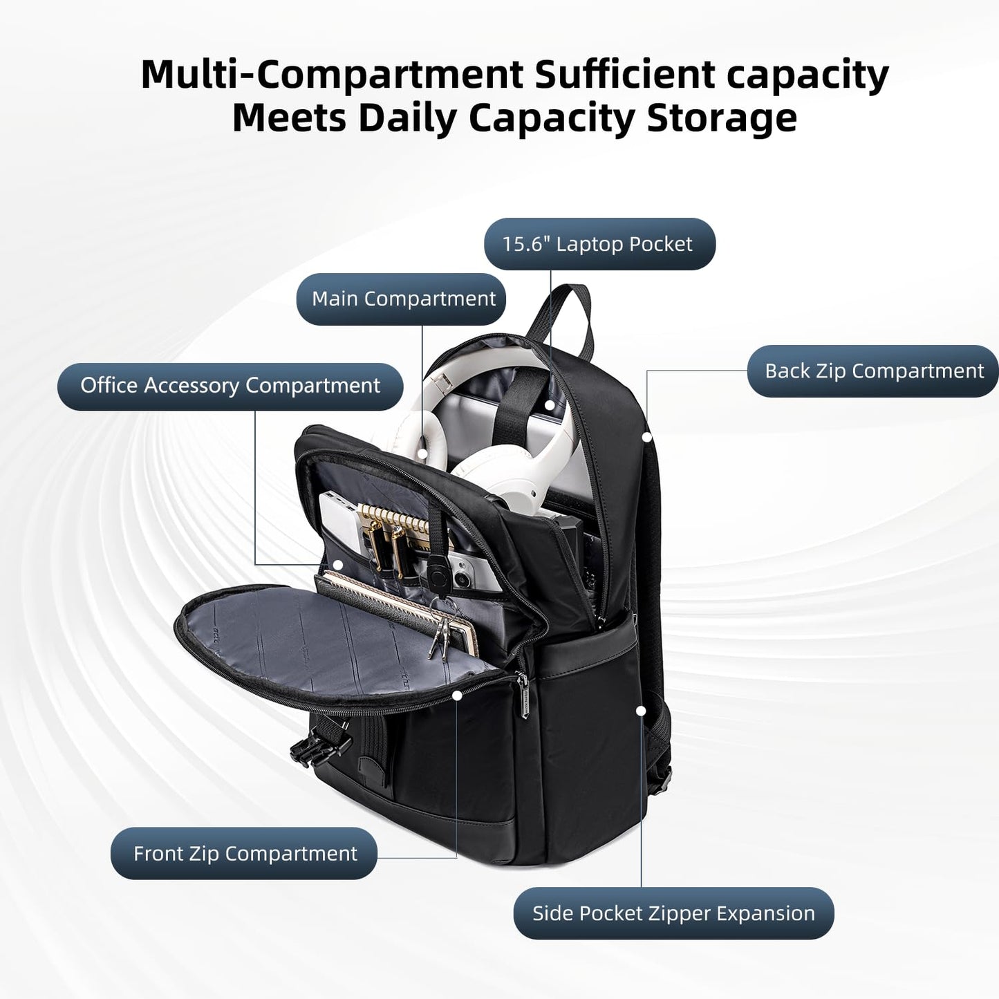 Arctic Hunter Laptop Backpack for Men Women Stylish College Backpack Anti-theft 15.6" Laptop Bag with USB Port Water-resistant Sleek for Daily School Office Commuting (B00812, Black)