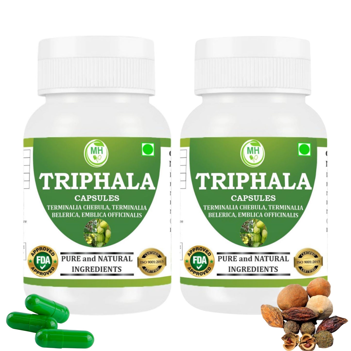 Morsan Healthcare TRIPHALA Capsules – 60 Veg Capsules | Blend of Amla, Haritaki & Bibhitaki | Natural Ayurvedic Herbal Supplement | Plant-Based Formula | Pack of 2
