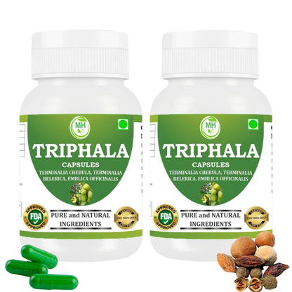 Morsan Healthcare TRIPHALA Capsules – 60 Veg Capsules | Blend of Amla, Haritaki & Bibhitaki | Natural Ayurvedic Herbal Supplement | Plant-Based Formula | Pack of 2
