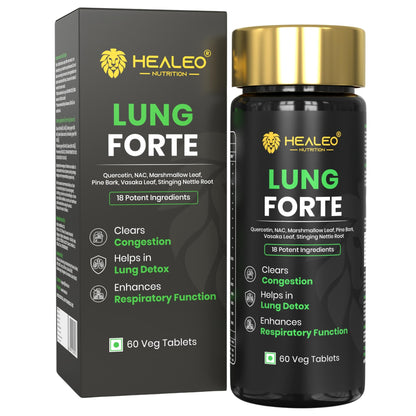 Healeo Lung Forte, 18-in-1 Lung Detox with Quercetin, NAC, Stinging Nettle, Vasaka - Lung Cleanse Supplement for Smokers - Removes Tar & Mucus from Lungs - Lab Tested - 60 Veg Tablets