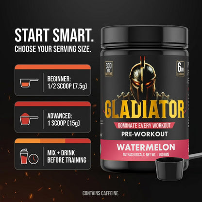 BEN Gladiator Pre-Workout 300 gm Watermelon |300 mg Natural CAFFEINE|EXTREME Pre Workout|6 gm L-Citrulline|Lazer Focus& INSANE pumps