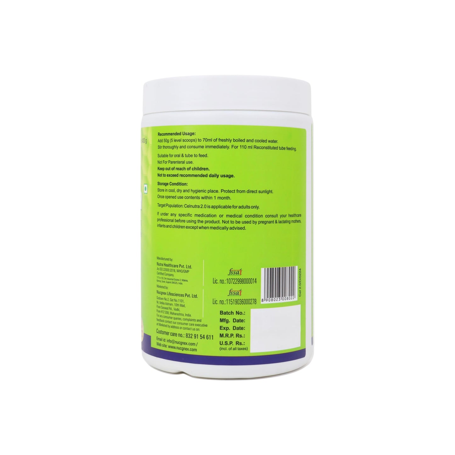 Nucgnex Celnutra 2.0 Advanced Recovery Nutrition Powder | High-Calorie Nutritional Drink for Faster Recovery | High Protein with MCT | With Probiotics | 400g
