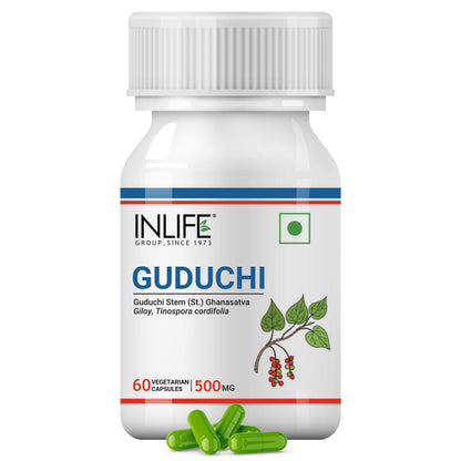 INLIFE Guduchi Capsules 500mg | Giloy Supplement | Stem Extract | Ayurveda – 60 Vegetarian Capsules