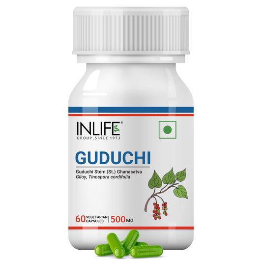 INLIFE Guduchi Capsules 500mg | Giloy Supplement | Stem Extract | Ayurveda – 60 Vegetarian Capsules