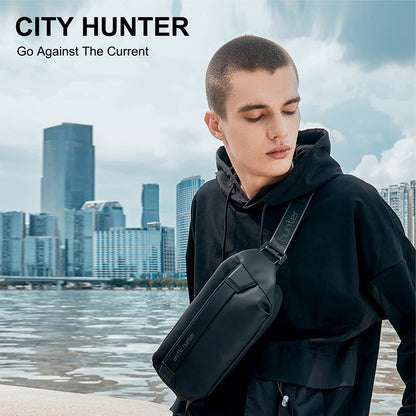 Arctic Hunter Large Fanny Pack for Men Heavy Chest Bag with Magnetic Buckle Big Waist Pouch Polyester Sling Bag for Men Crossbody Water-Resistant Passport Side Bag for Travel Business Office,Black