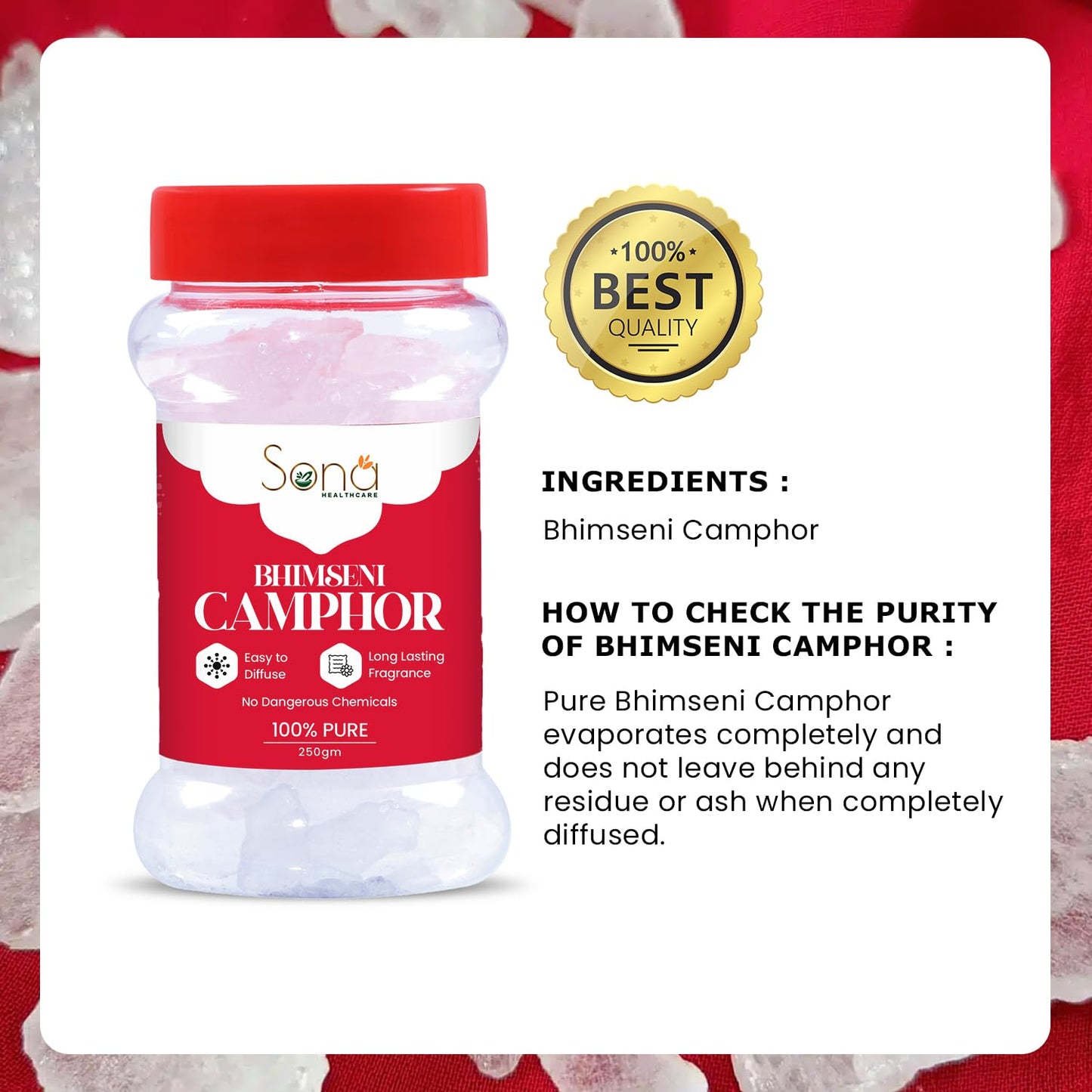 Sona Healthcare Bhimseni Camphor Chunk 250g Jar - Pack Of 1