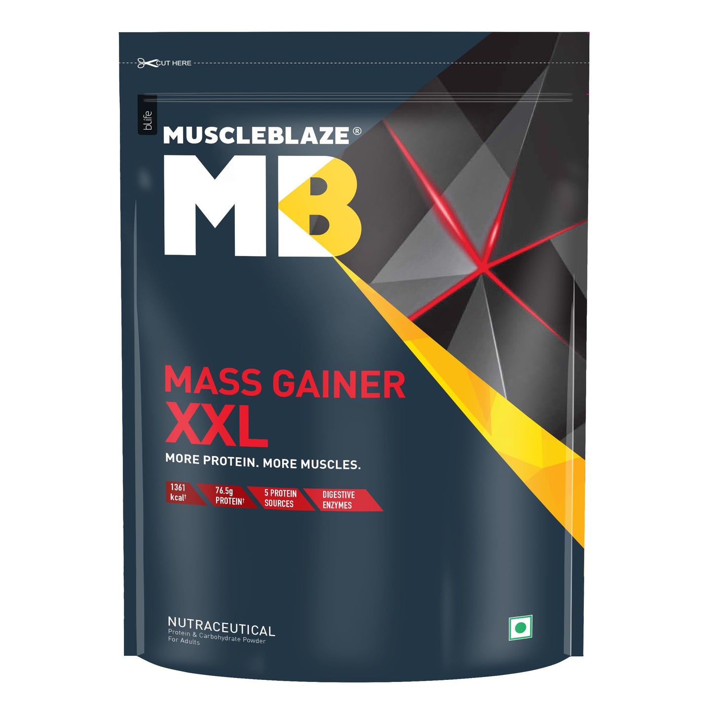 MuscleBlaze Mass Gainer XXL (Chocolate, 1kg / 2.2lbs, 10 Servings) | With Comple