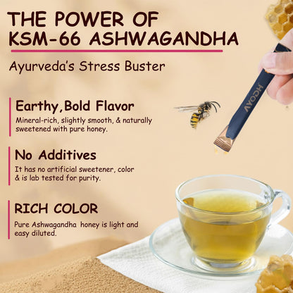 AYODH Pure Ashwagandha KSM66 Honey Sticks with Natural Honey Vanilla 30 SingleServe Packets for Relaxation Focus Immunity – Pack of 2 – Men & Women