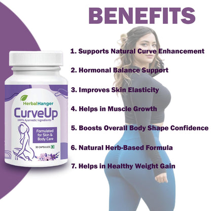 Herbal Hanger CurveUp Natural Hip Capsules, 30 Count, Ayurvedic Formula, 500mg Capsules with Jadhwar and Isabgol for Body Caree and Healthy Weight Supporrt