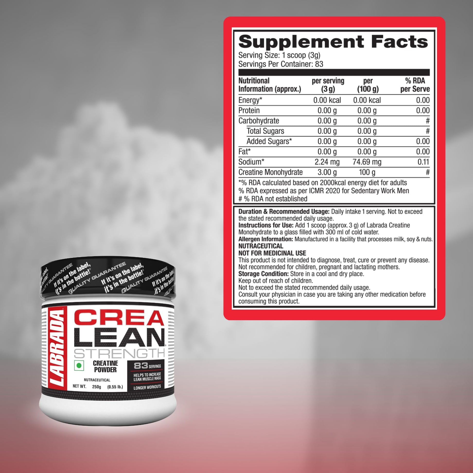 Labrada CreaLean Powder | 3g Creatine Monohydrate,For 83 Servings, 0.55- image 3