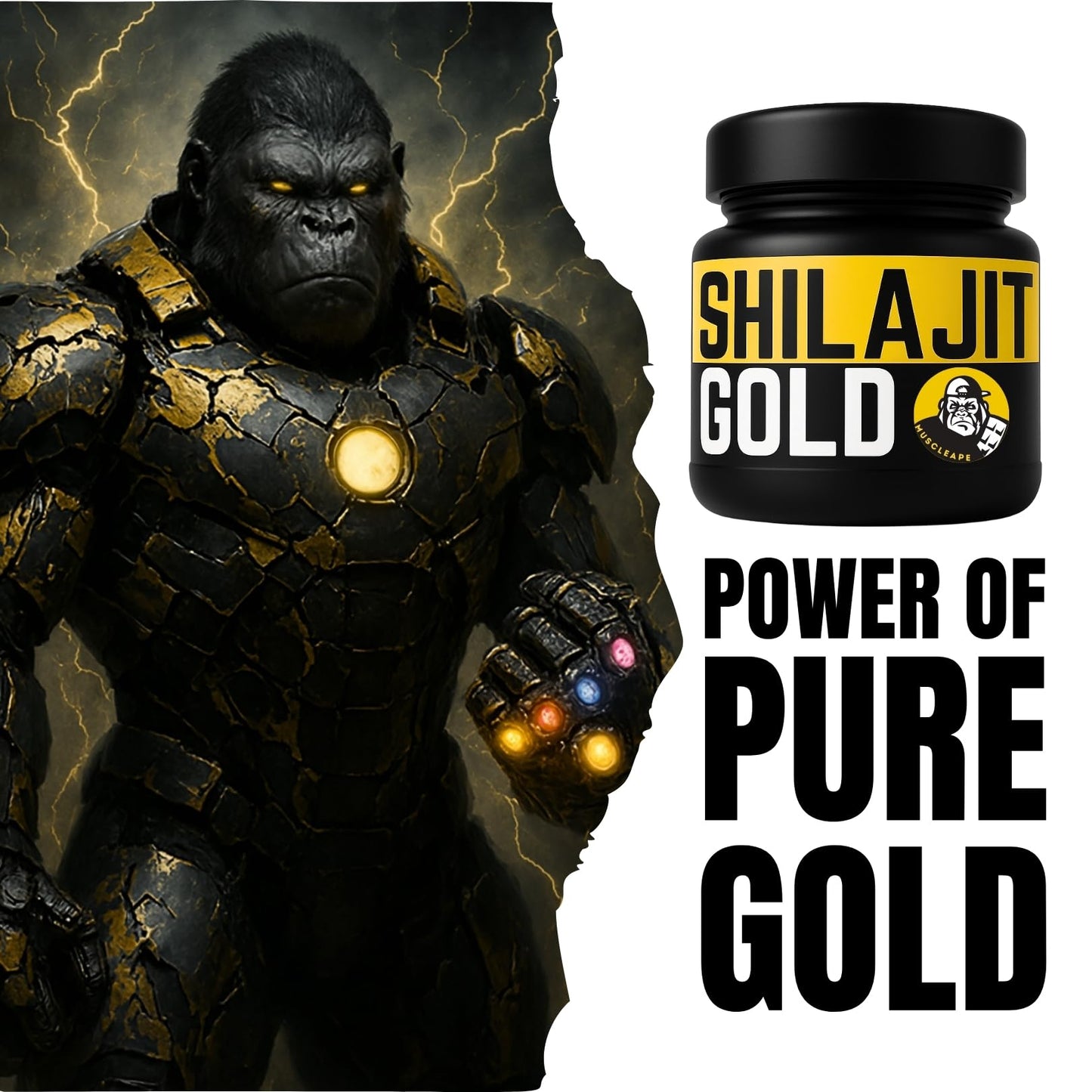 Muscleape Pure Himalayan Shilajit Resin | Enriched with Safed Musli, Ashwagandha, Tribulus & 12+ Ayurvedic Herbs | Energy, Strength, Immunity & Vitality Support| Shilajeet With 24 Carat Gold. 20gm